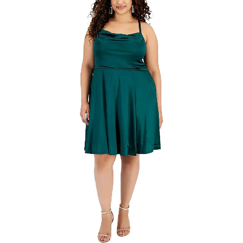 Women's Stylish Casual Garments Plus Womens Mini Cowl Neck Fit & Flare Dress