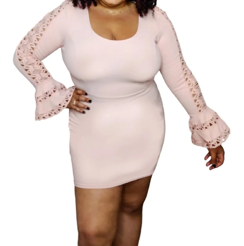 Chic Women's Garments Friday's Double Bell Sleeve Dress In Pink