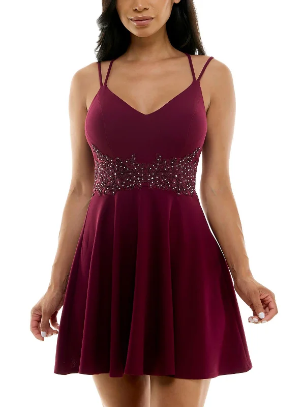 Women's Resort Garments Juniors Womens Embellished Above Knee Fit & Flare Dress