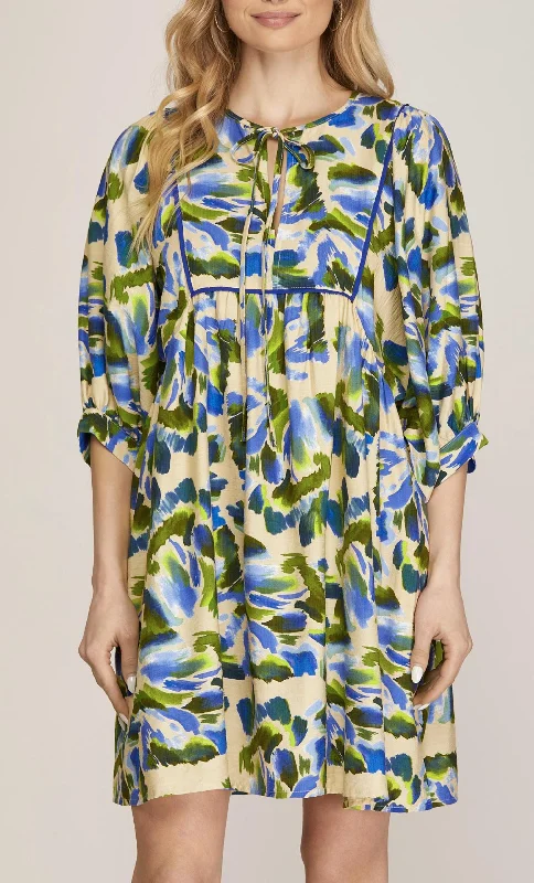 Exclusive Women's Fashion Collection Puffl Sleeve Dress In Blue