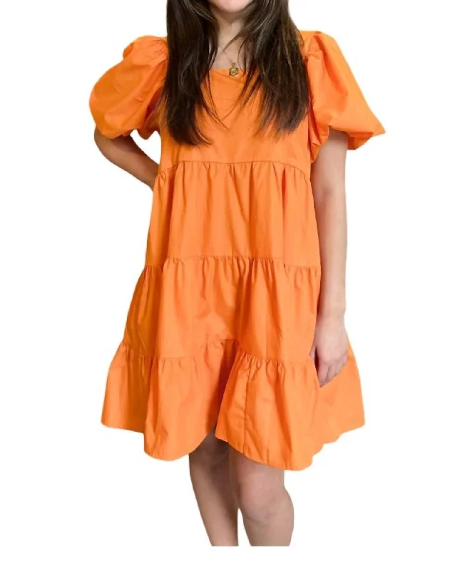 Comfortable Clothes Rockin R' Puff Sleeve Dress In Orange