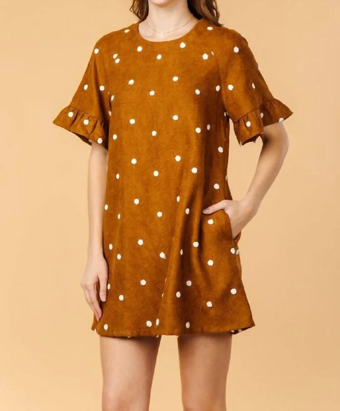 Luxury Women's Fashion Suede Swiss Dress In Toffee