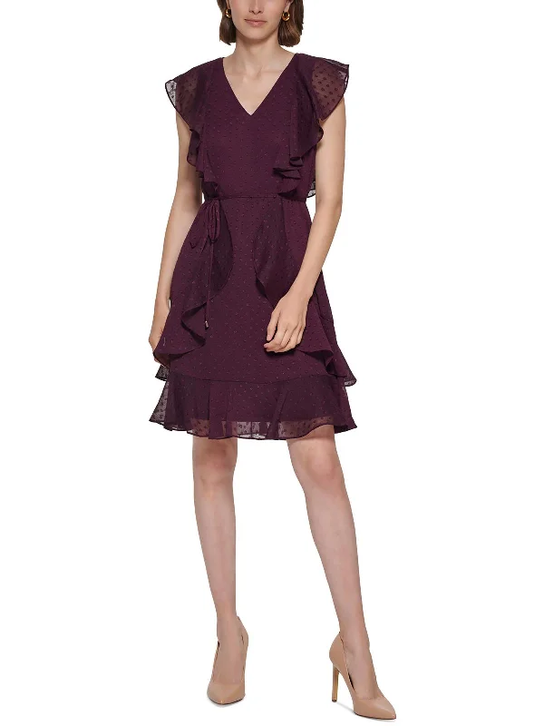 Women's Office Clothing Womens Textured Polyester Fit & Flare Dress