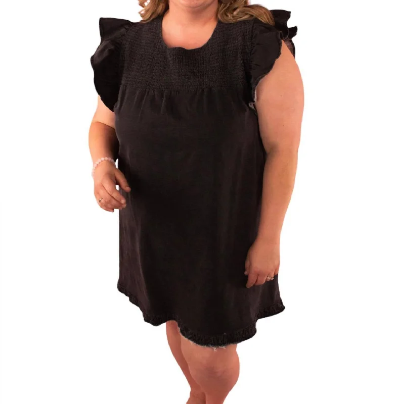 Casual Outfit For Women Faye Distressed Flutter Sleeve Dress In Black