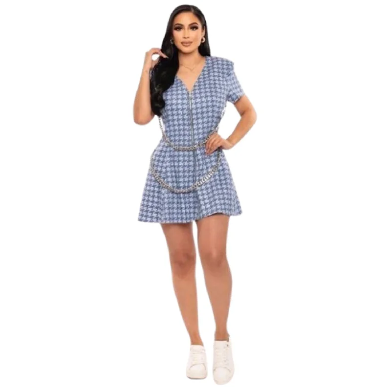 Affordable Women's Clothing Houndstooth Chain-belt Dress