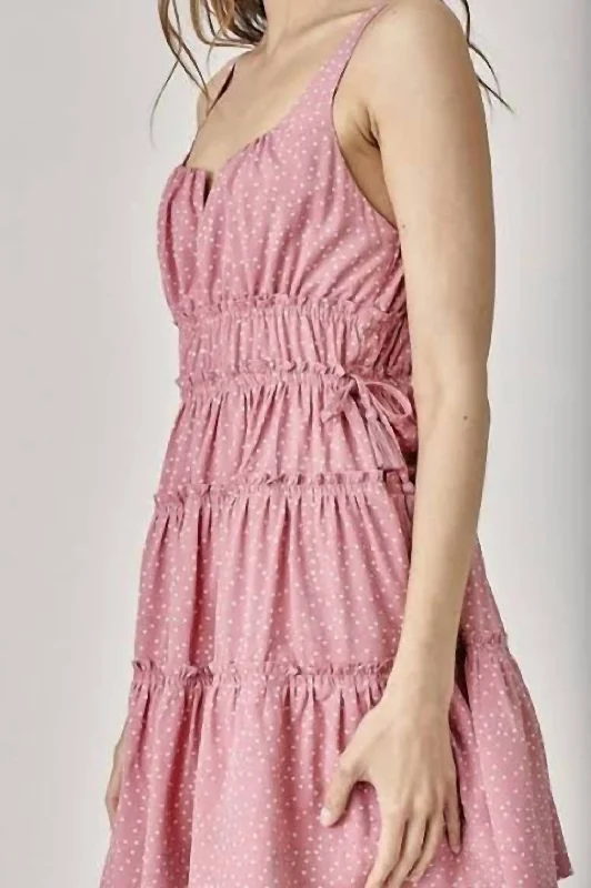 Stylish Savings Tiered Polka Dot Dress In Pink