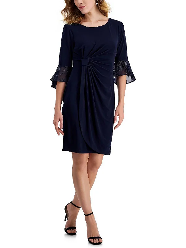Elegant Women's Clothing Petites Womens Metallic Fax Sheath Dress