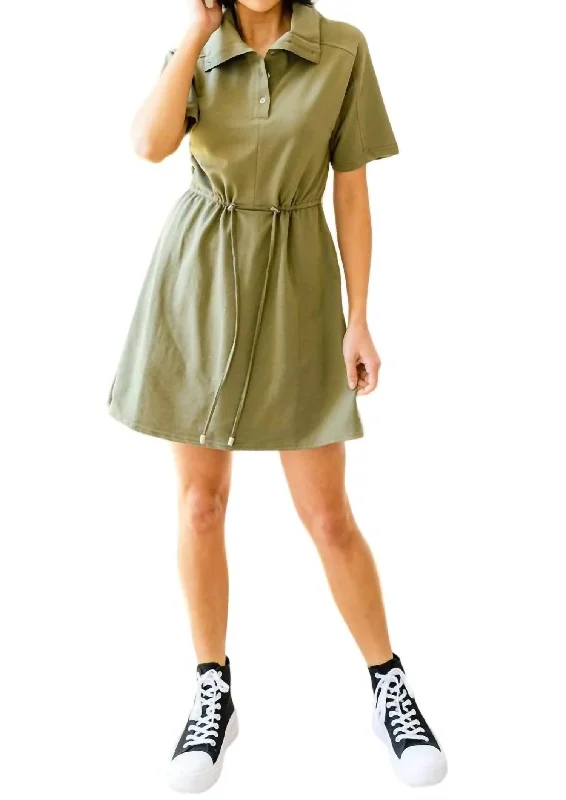 Women's Functional Outfit For Outdoor Activities Darla Button Up Collared Dress In Olive