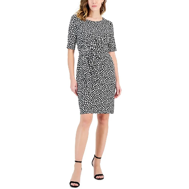 Women's Workout Clothing Petites Womens Gathered Polka Dots Sheath Dress