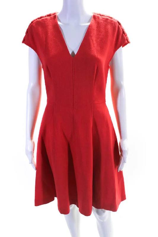 Women's Clothing For Holiday Travel Lela Rose Womens Cutout Short Sleeved Knee Length V Neck A Line Dress Red