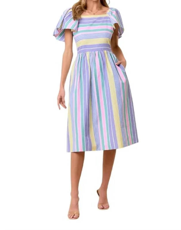 Sale Clothes Online Rainbows Multi Stripe Wide Ruffle Sleeve Dress