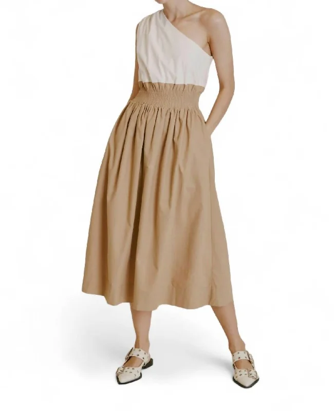 Casual Wear Lina One Shoulder Dress In Ivory/tan