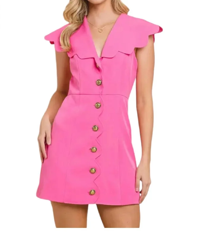 High-End Women's Apparel Scalloped Detail Dress In Hot Pink