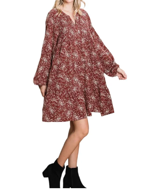 Comfortable Clothes Free Time Dress In Wine