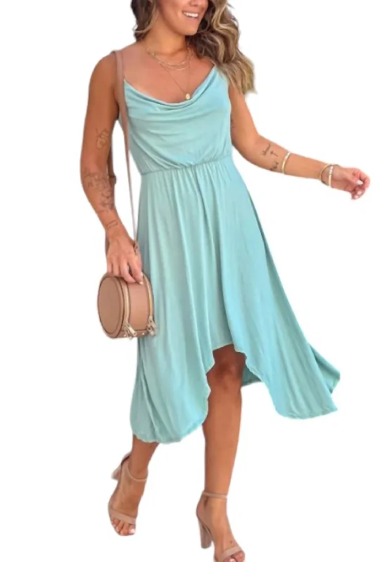 Feminine Dresses for Women in Bold Prints Cowl Neck Dress In Sage