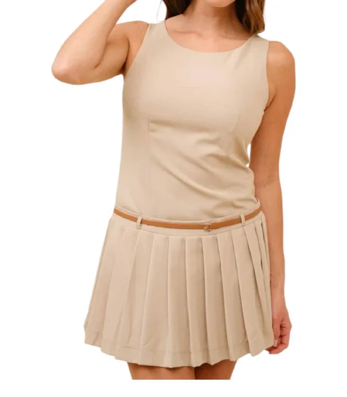 Women's Comfortable Lounge Outfit Feel The Flutter Pleated Dress In Khaki