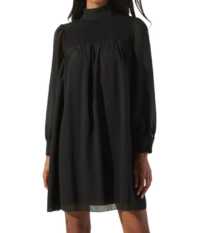 Chic Women's Garments Kam Mock Neck Babydoll Dress In Black