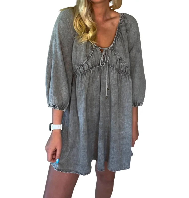 Women's Charming Outfit For Events Anne V-Neck Dress In Washed Black