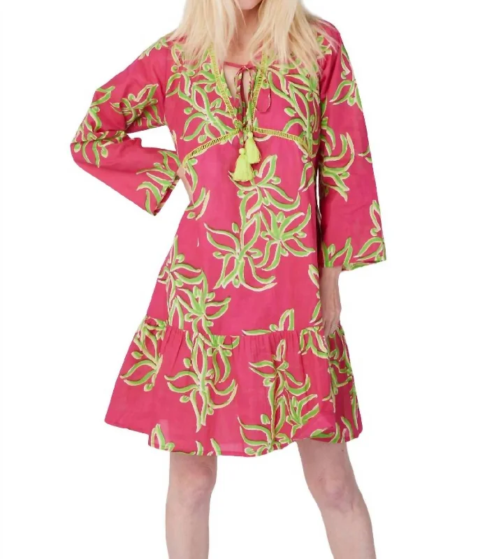 Chic Outfits Brigida Woven Cotton Dress In Pink/green