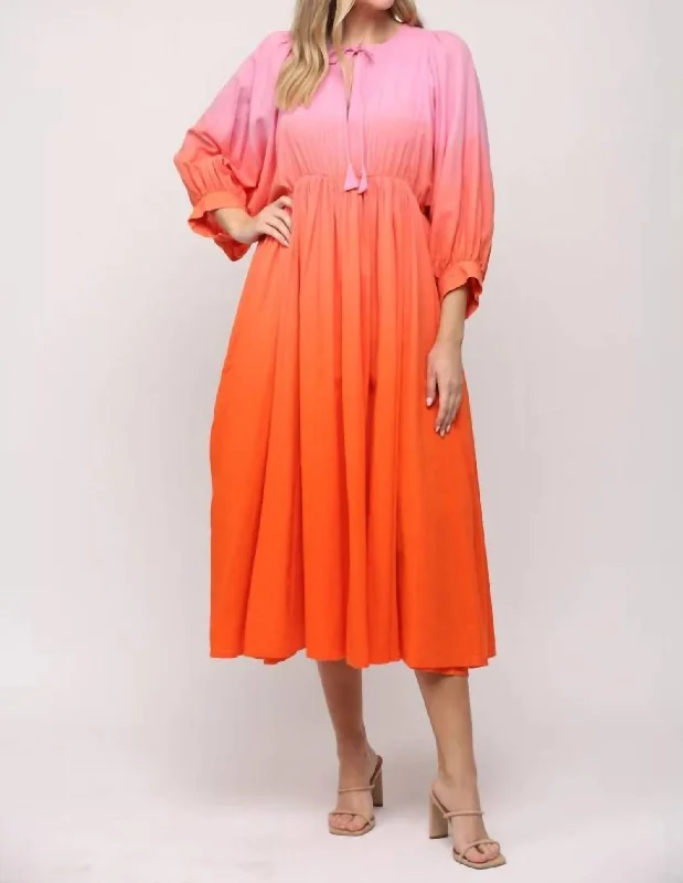 Online Boutiques Let’S Ombré Dress In Orange/pink