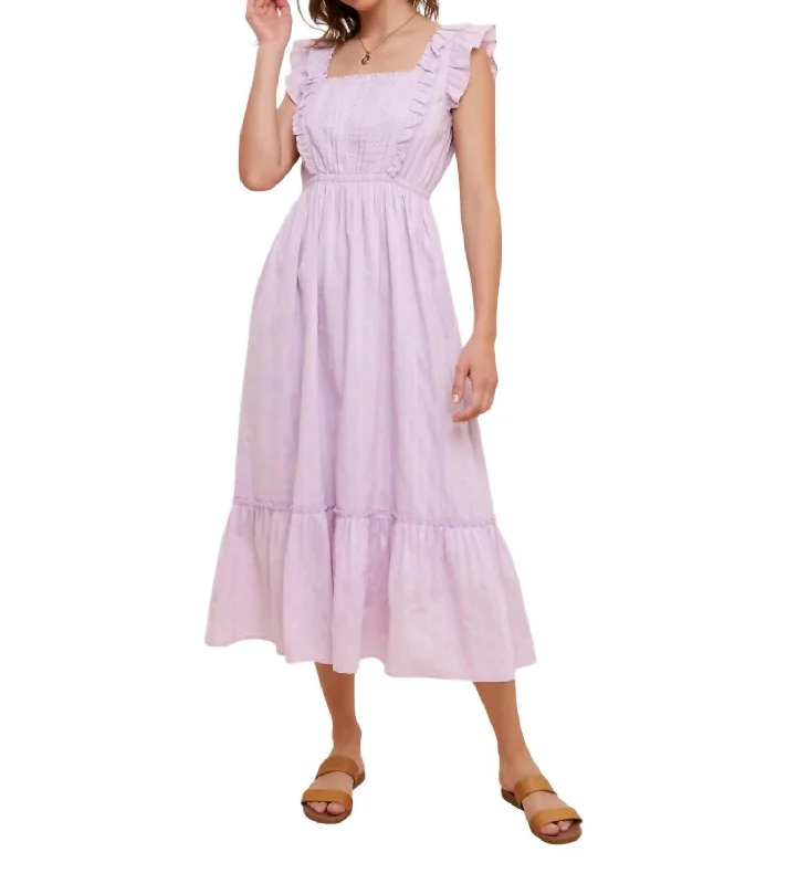 Women's Clothing Stores Lace Detail And Flutter Sleeves Dress In Lilac
