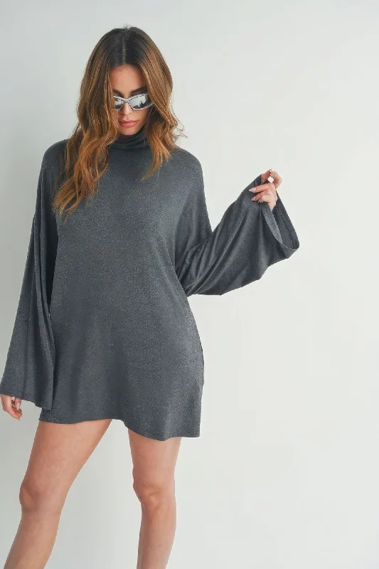 Women's Transitional Clothes Bell Sleeve Turtle Neck Dress