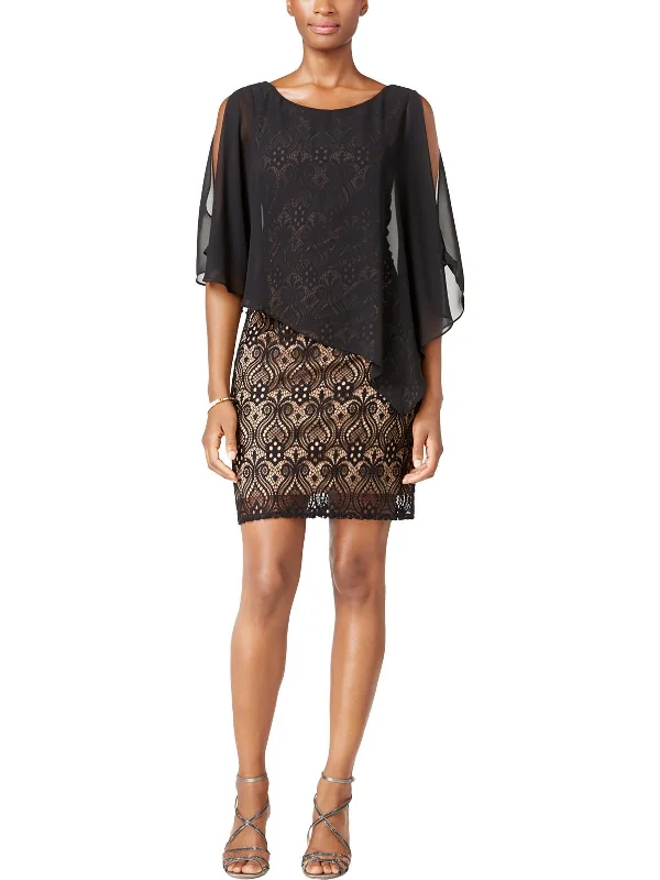 Women's Trendy Casual Clothes Petites Womens Lace Mixed Media Capelet Dress