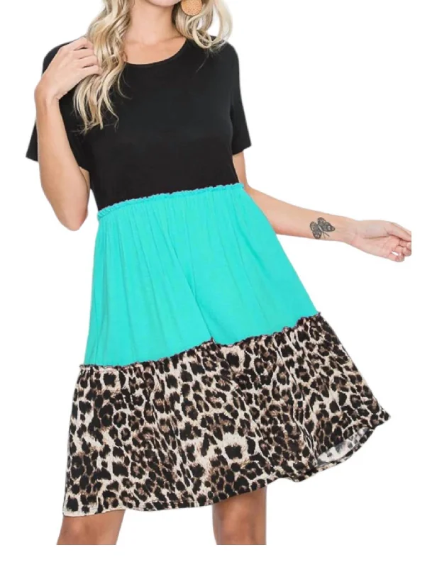 Online Boutiques Affordable Leopard Colorblock Dress In Mint