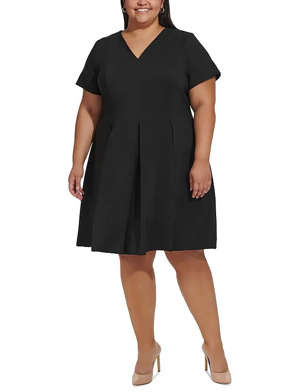 Women's Clothing Plus Womens Pleated Knee Length Fit & Flare Dress