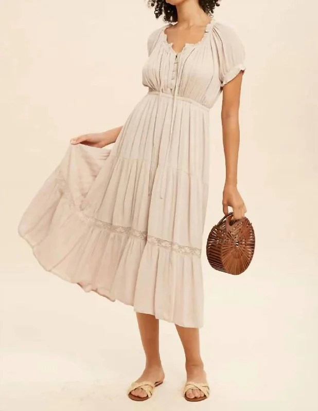 Effortless Chic for Women Pintuck Lace Dress In Taupe