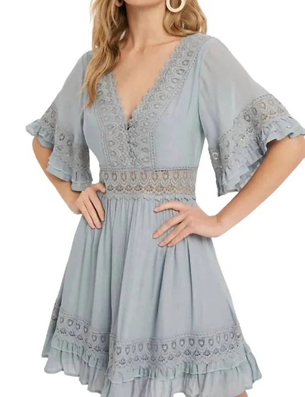 Sales Clothes Lace Trim Dress In Chambray