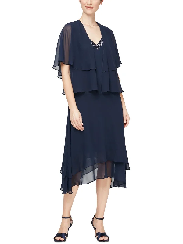 Women's Professional Garments Petites Womens Embellished Tiered Two Piece Dress