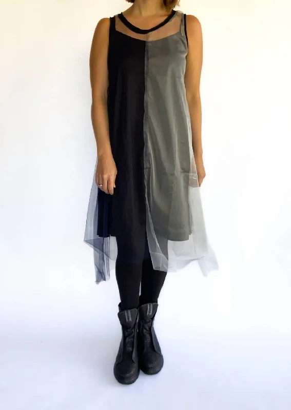 Women's Elegant Evening Outfit Mesh Slip Dress In Black