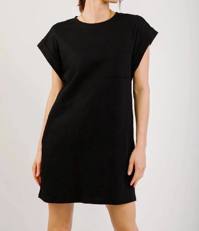 Women's Clothing Online Sale T-Shirt With Pocket Dress In Black