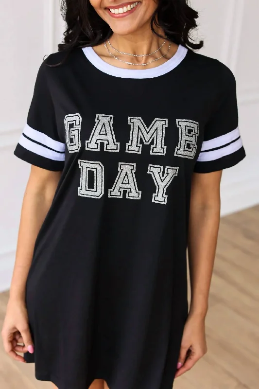 Women's Trendy Outfits Black Game Day Dress In Silver Glitter