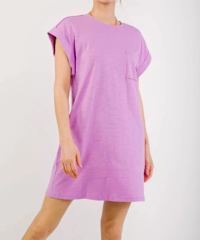 Relaxed Style T-Shirt With Pocket Dress In Lavender