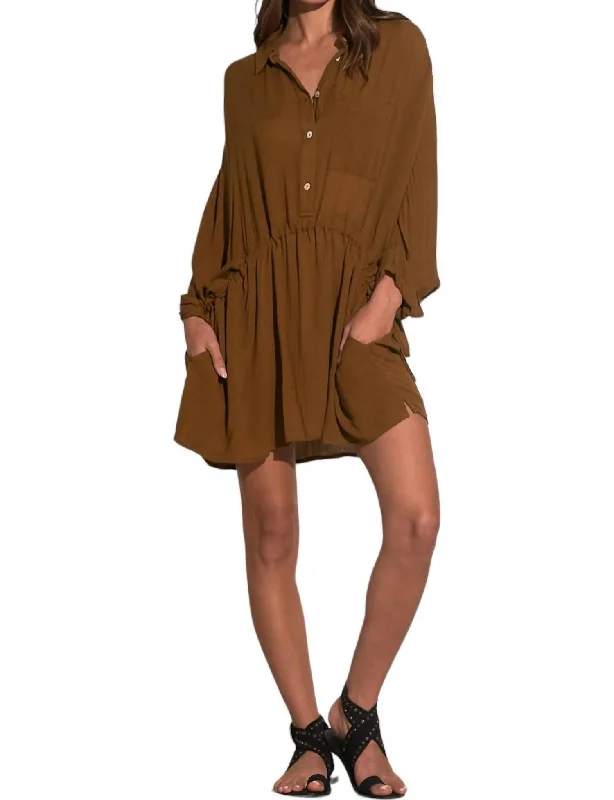 Plus Size Women Wear Tunic Dress In Brown