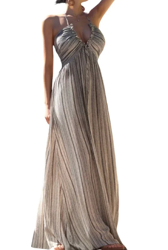 Women's Activewear for Exercise and Sports Printed V Neck Maxi Woven Dress In Gray