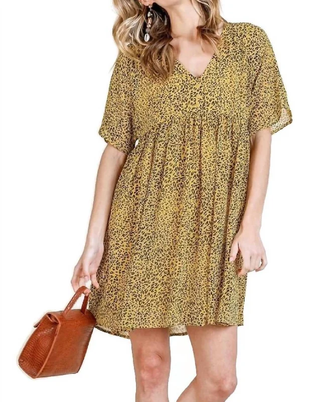 Women's Clothing Leopard Babydoll Dress In Honey