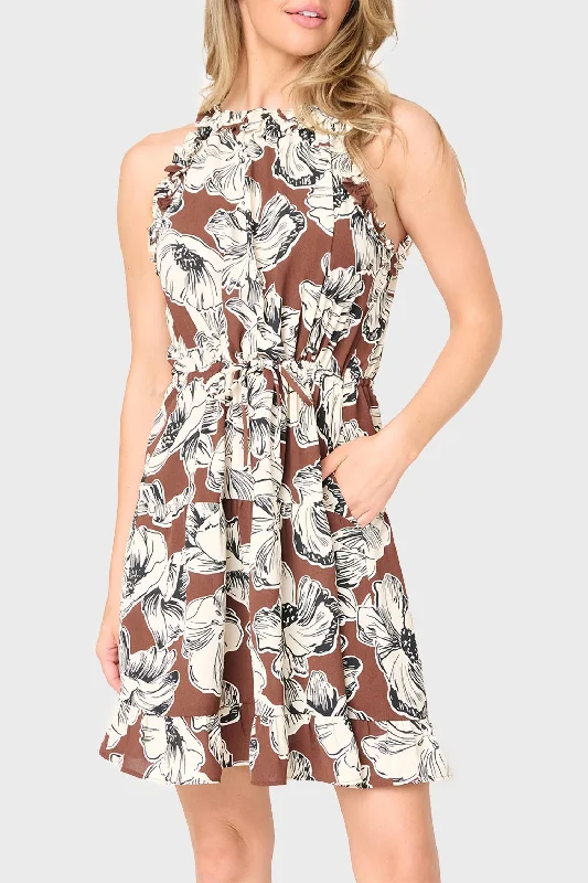 Charming Everyday Clothing For Women Khloe Ruffle Halter Dress In Dogwood Flower Print