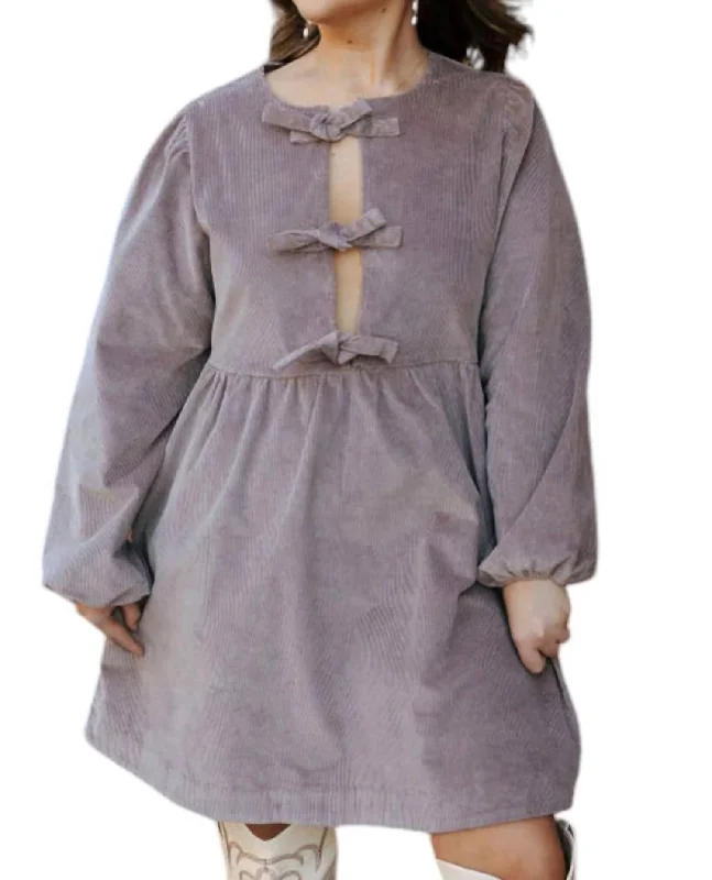 Formal Outfit For Women Cord Bow Tie Dress In Mauve