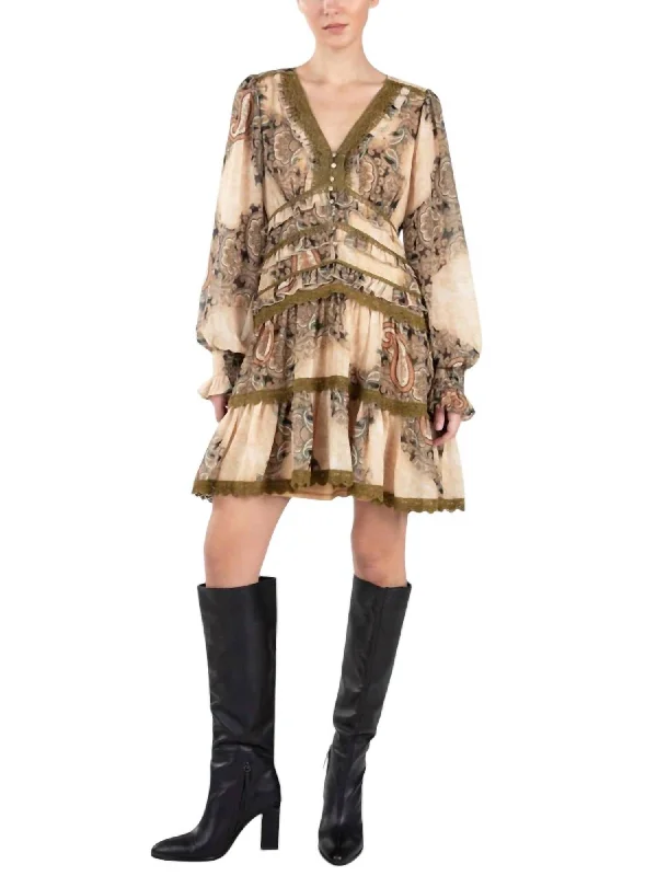 Women's Clothing For Casual Outings Paisley Print Ruffled Dress In Green Print