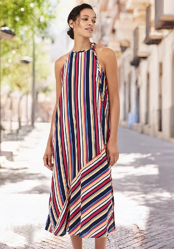 Timeless Women's Clothing LASCANA Women's Multi Stripe High Neck Dress