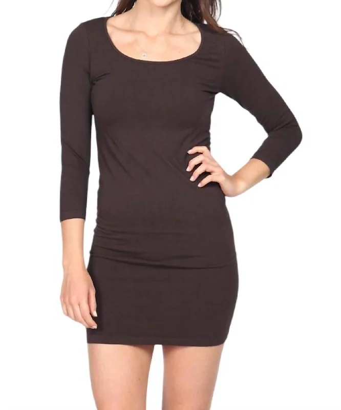Women's Trendy Casual Clothes Everyday 3/4 Sleeve Dress In Brown