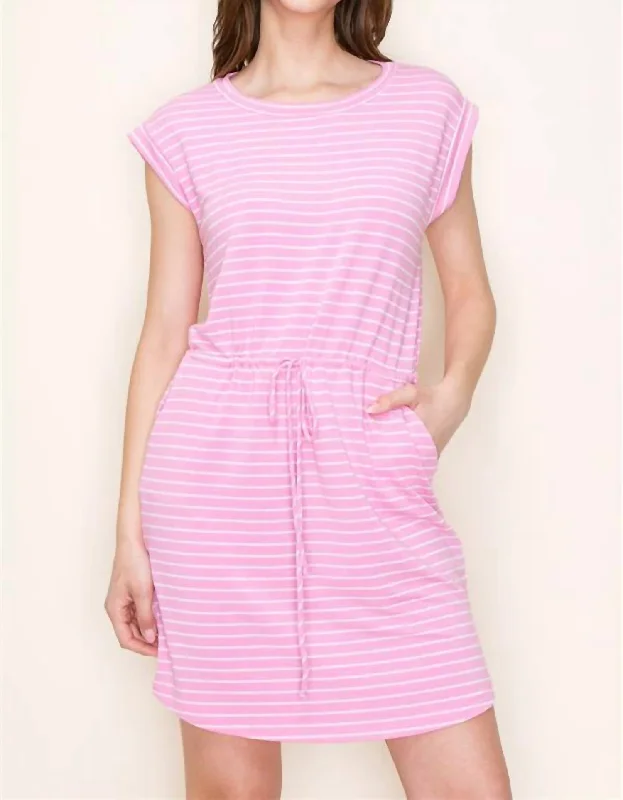 Women's Clothing for Every Season and Trend Cap Sleeve Striped Dress In Pink