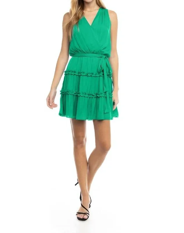 High-End Women's Apparel Aurora Ruffle Tie Dress In Peridot
