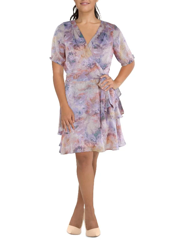 Elegant Clothing For Women Petites Womens Shadow Stripe Tiered Fit & Flare Dress