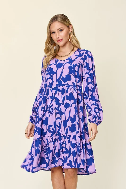 Women's Cozy Clothes Full Size Printed Ruffle Hem Dress with Pocket