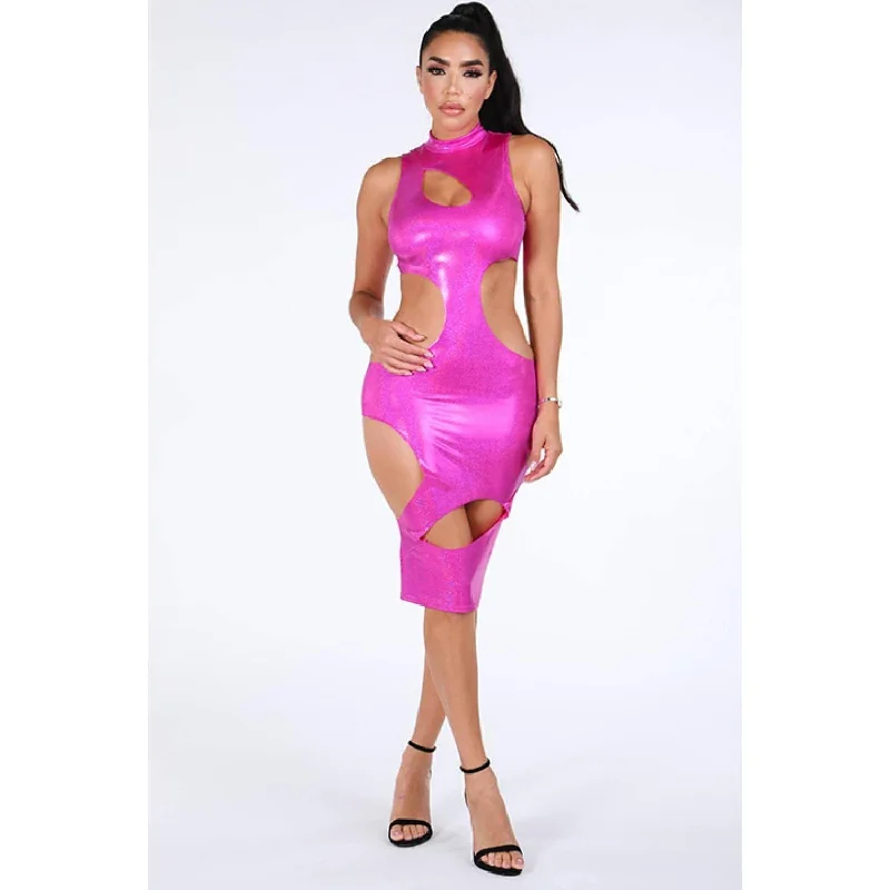 Women's Seasonal Garments Cutout Sexy Maxi Hologram Dress