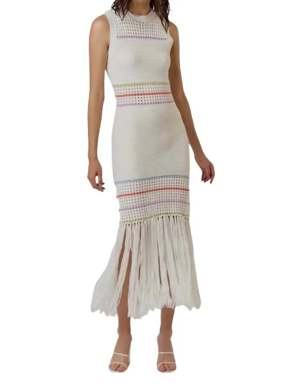 Women's Stylish Professional Garments Monica Fringe Dress In Off White